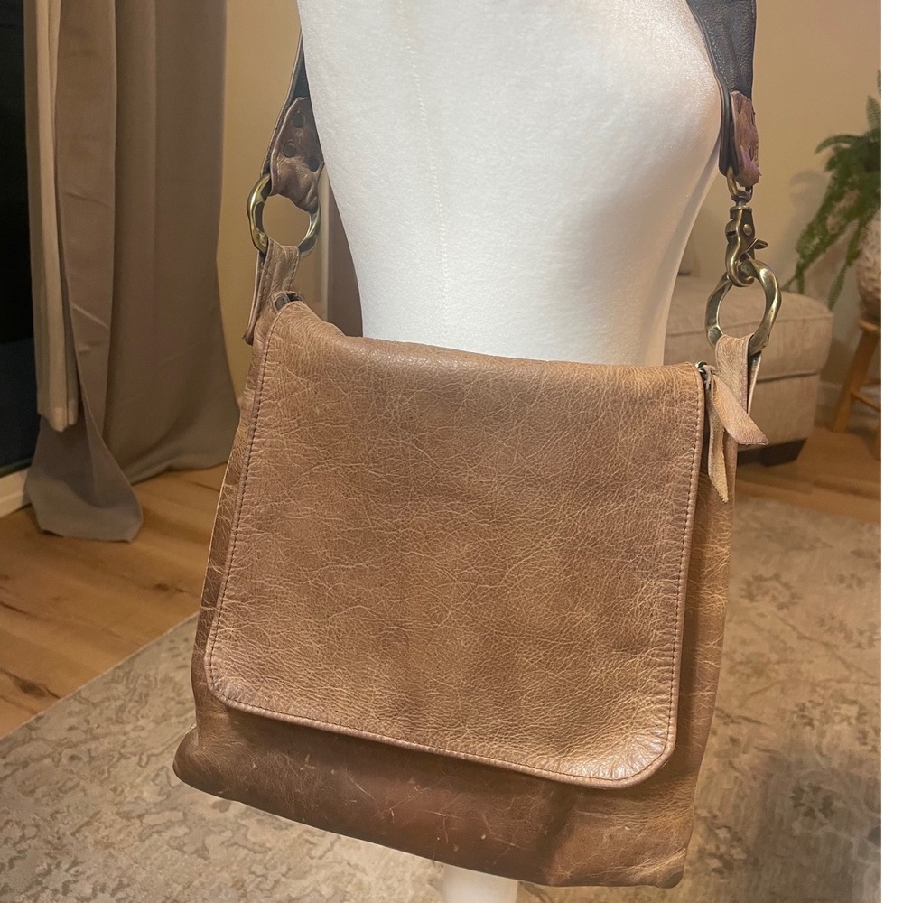 Kahlila Brown Pebbled Leather Crossbody Messenger Bag Boho Distressed Large Flap